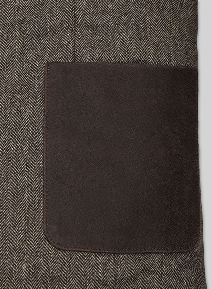 Vintage Dark Brown Herringbone Tweed Leather Combo Blazer # 652