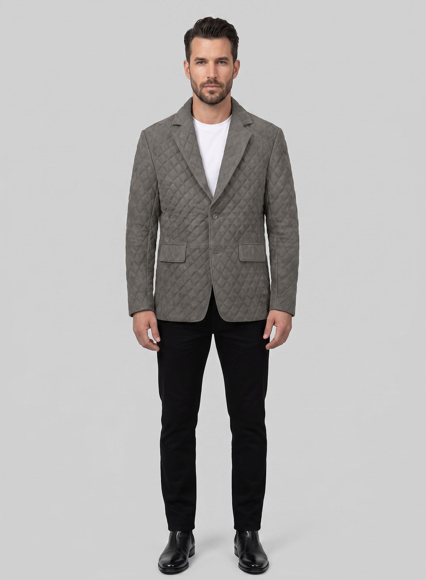 Vintage Dirty Gray Bocelli Quilted Leather Blazer