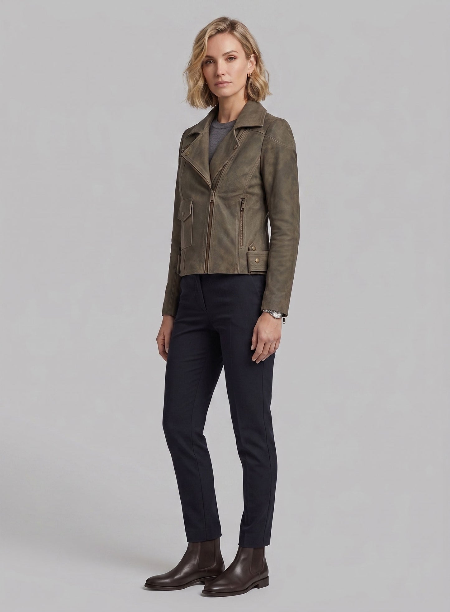 Vintage Gravel Brown Leather Jacket # 263