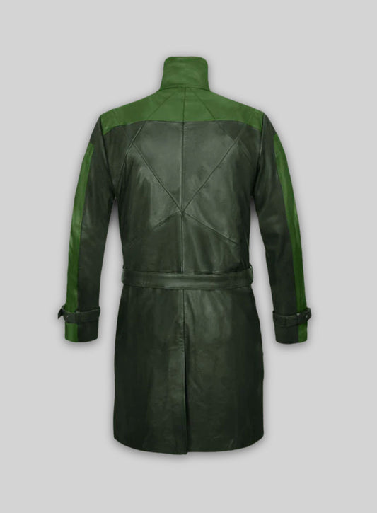 Vintage Green Aiden Pearce Watch Dog Leather Trench Coat