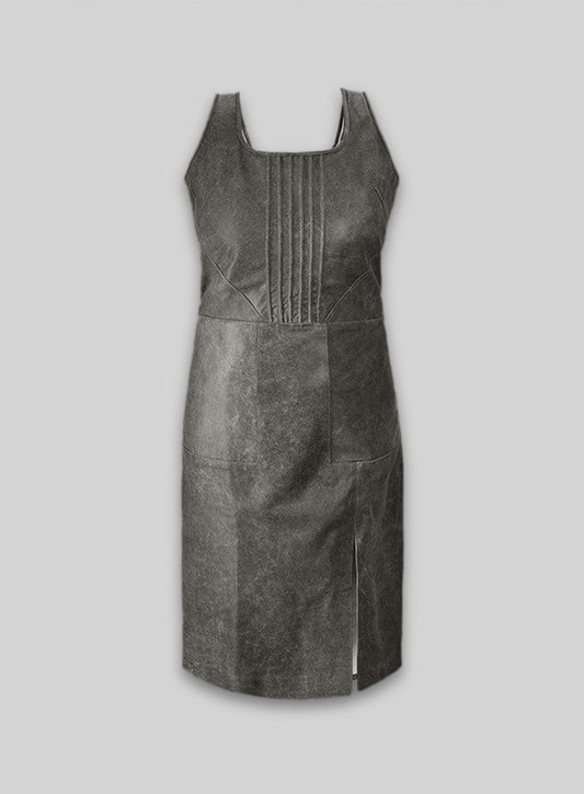 Vintage Dirty Gray Neve Campbell Leather Dress