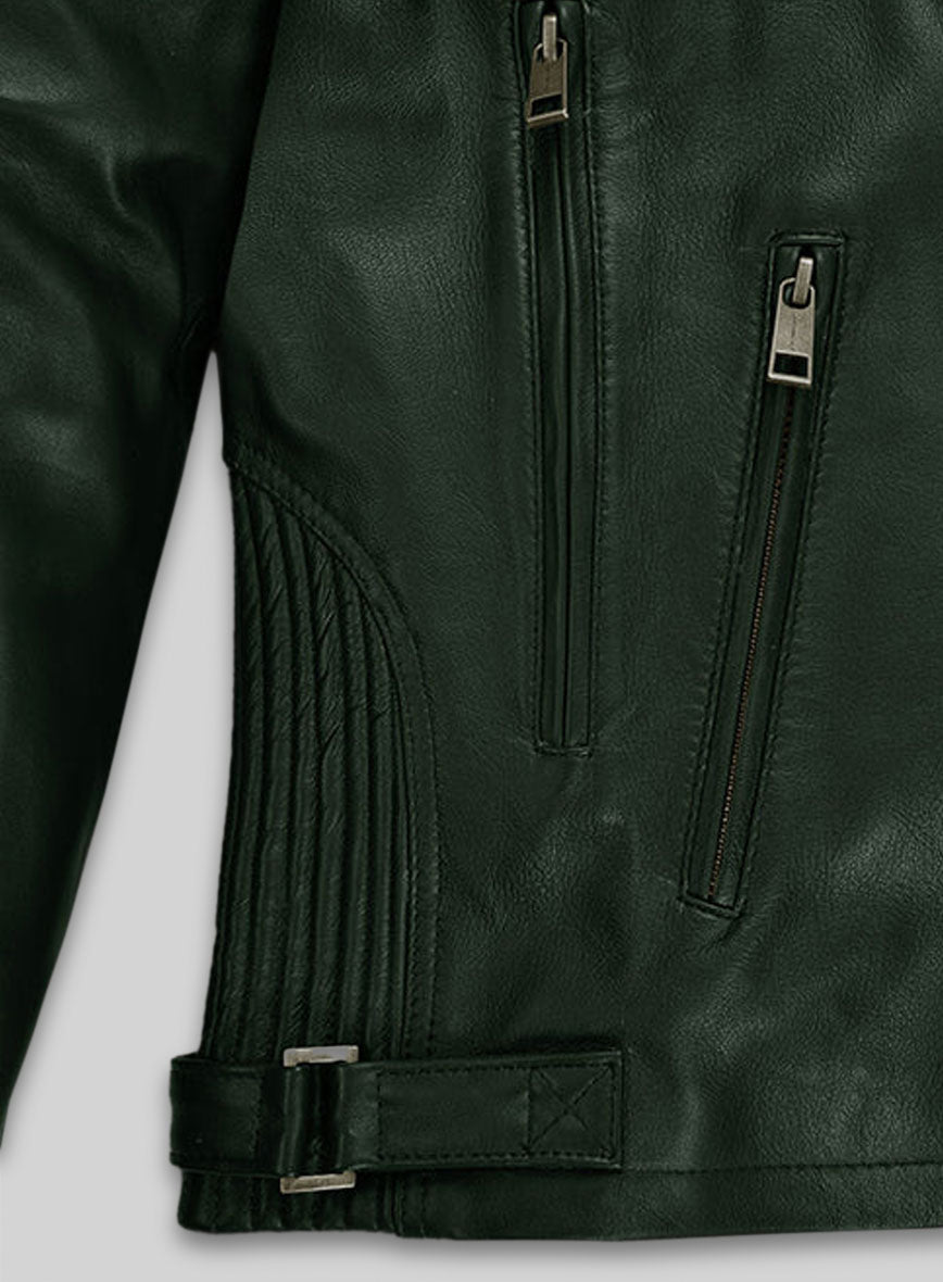 Vintage Green Robert Pattinson Leather Jacket #2