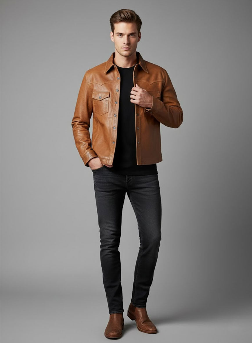 V Tab Leather Shirt Jacket