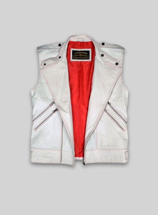 White Leather Biker Vest # 313