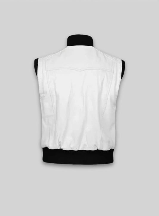 White Leather Biker Vest # 314