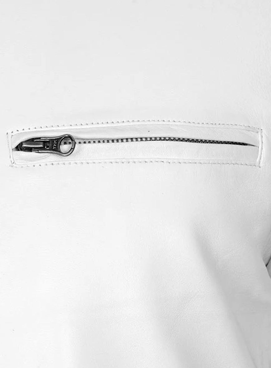 White Leather Jacket Sportsman Stripe