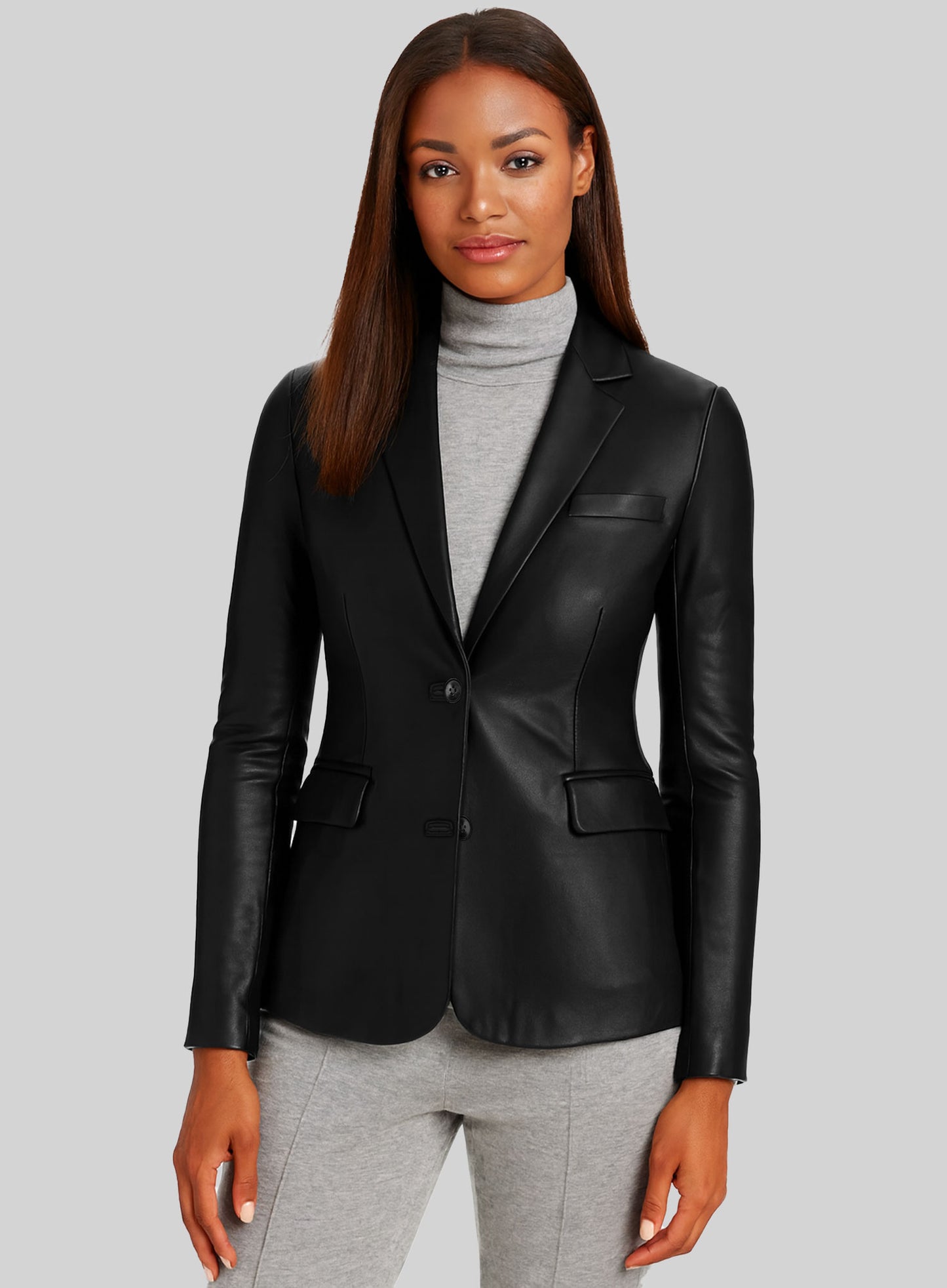 Black Stretch Leather Blazer