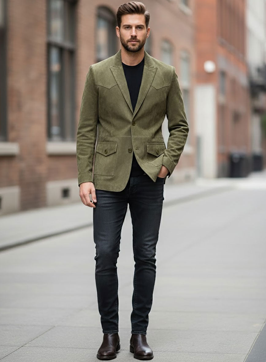 Woodland Green Suede Western Leather Blazer