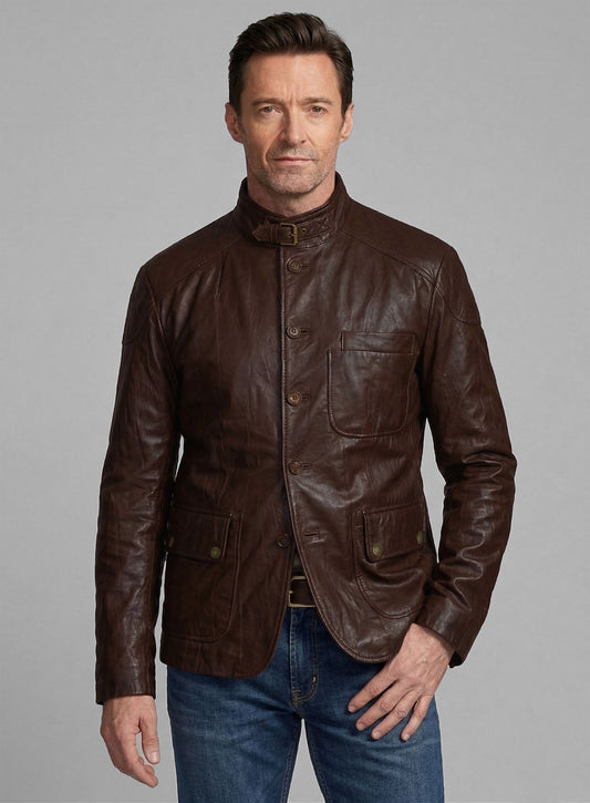 Wrinkled Brown Hugh Jackman Real Steel Leather Jacket