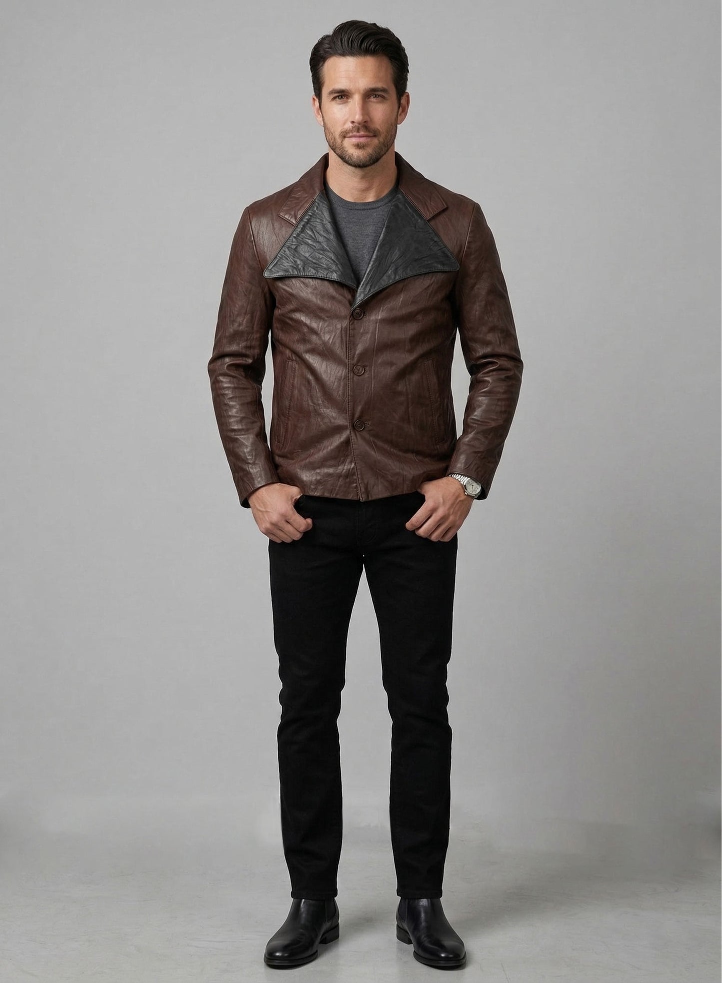 Wrinkled Brown Jim Morrison Leather Jacket