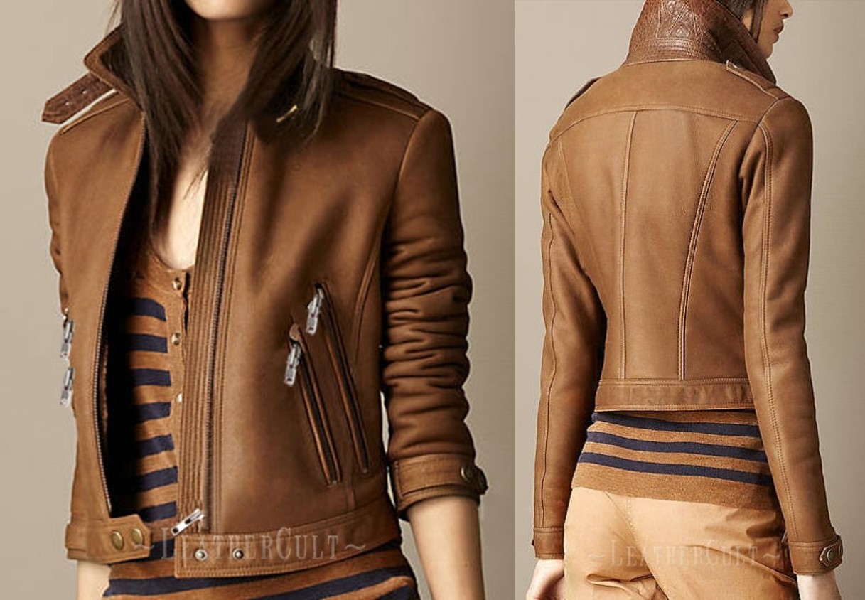 short brown leather jacket