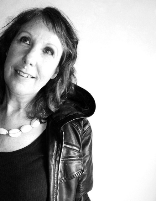 Woman in leather jacket