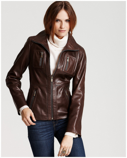 Woman in brown leather jacket Leathercult