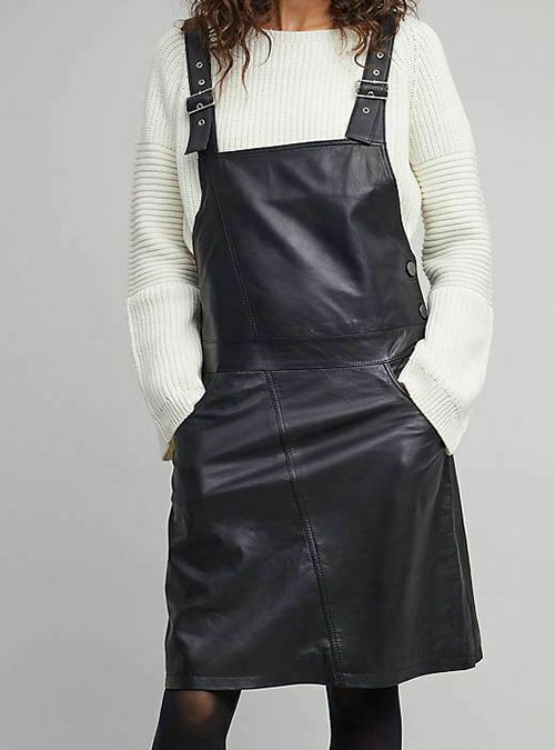 faux leather dungaree dress