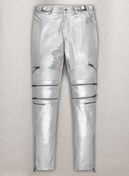 Silver Electric Zipper Mono Leather Pants (image for) Silver Electric Zipper Mono Leather Pants