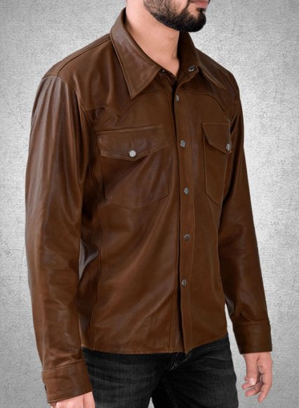 Light Weight Unlined Brown Leather Shirt Light Weight Unlined Brown Leather Shirt