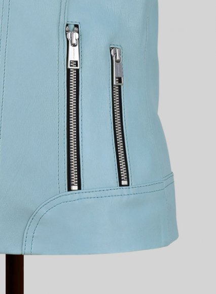 Spring Light Blue Stretch Leather Jacket # 213 Spring Light Blue Stretch Leather Jacket # 213
