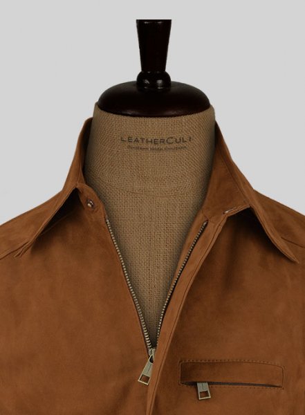 (image for) Soft Caramel Brown Suede Hunter Bomber Leather Jacket