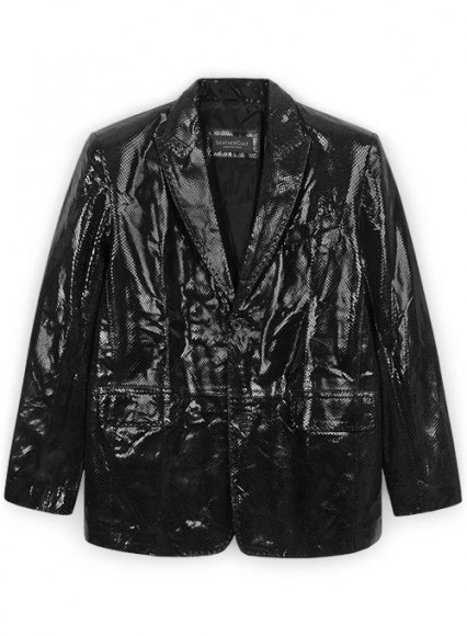 Snake Emboss Black Medieval Leather Blazer - 44 Regular Snake Emboss Black Medieval Leather Blazer - 44 Regular
