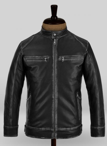 Rubbed Black Leather Jacket # 654