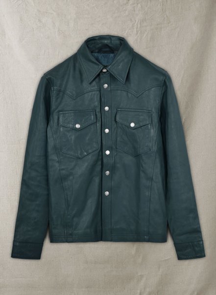 (image for) Soft Prussian Blue V Tab Leather Shirt Jacket
