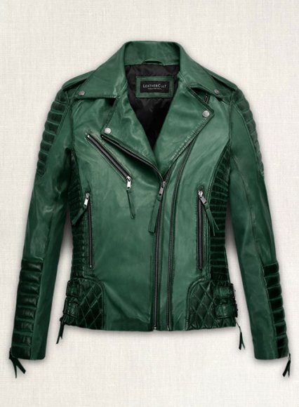 Charlotte Burnt Green Leather Jacket
