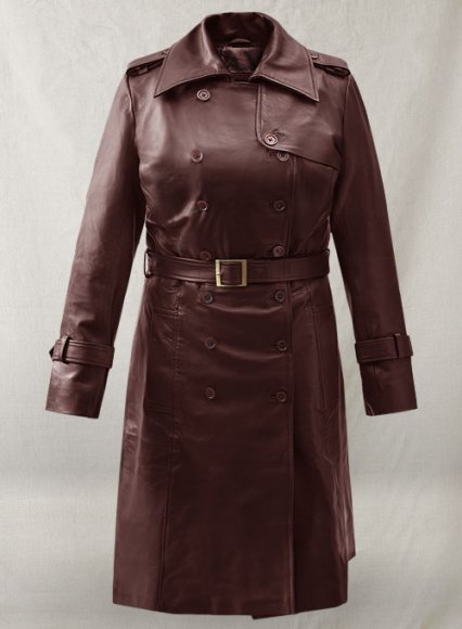 Soft Maroon Wax Halcon Leather Trench Coat