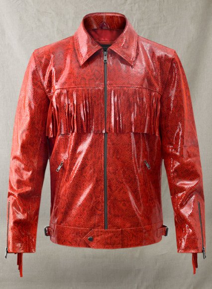 Shiny Red Python Leather Jacket #889