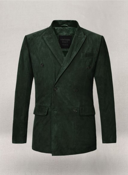 Timber Green Suede Double Breasted Blazer