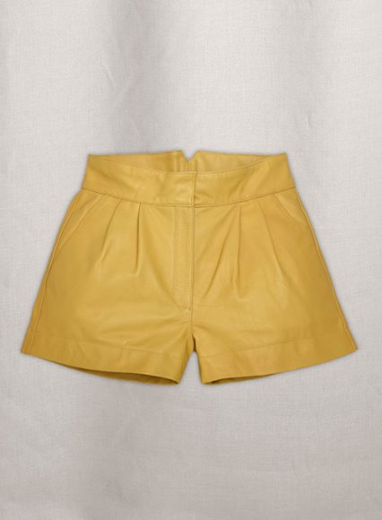 Yellow Leather Cargo Shorts Style # 360