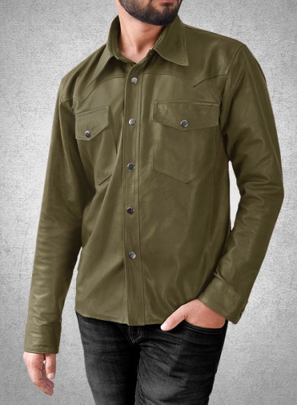 Light Weight Unlined Mauve Green Leather Shirt Light Weight Unlined Mauve Green Leather Shirt