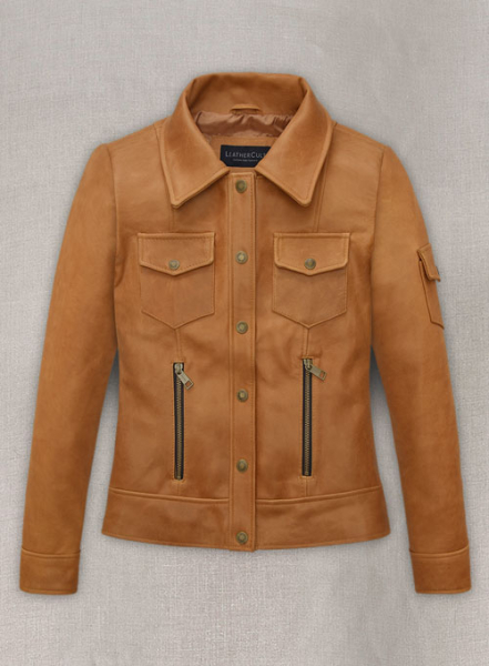 (image for) Canberra Tan Gigi Hadid Leather Jacket