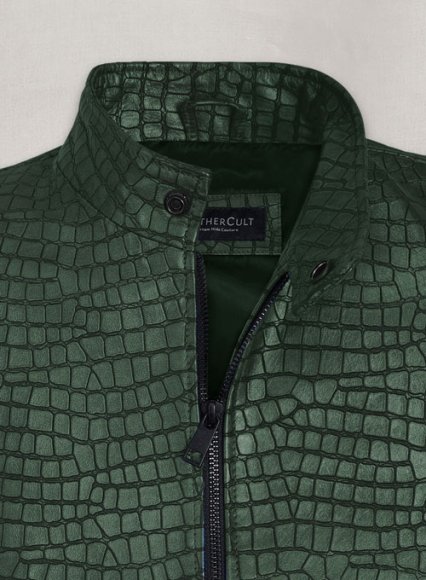 Gleaming Croc Metallic Green Leather Jacket (image for) Gleaming Croc Metallic Green Leather Jacket