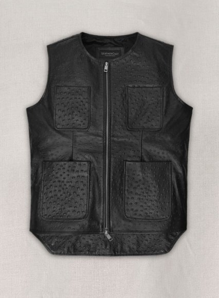 Black Ostrich Leather Vest # 335