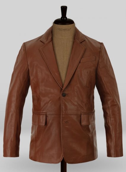 Tan Brown Leather Blazer (image for) Tan Brown Leather Blazer