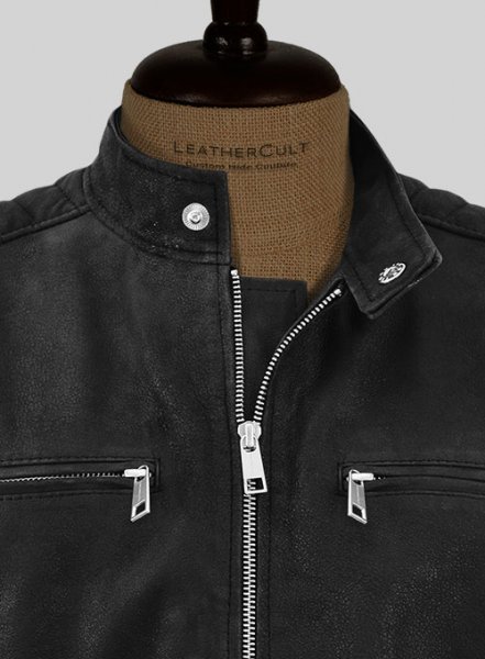 (image for) Distressed Black Scott Adkins Accident Man Leather Jacket