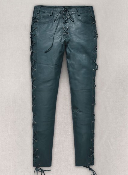 Soft Prussian Blue Washed & Wax Leather Pants #515 (image for) Soft Prussian Blue Washed & Wax Leather Pants #515