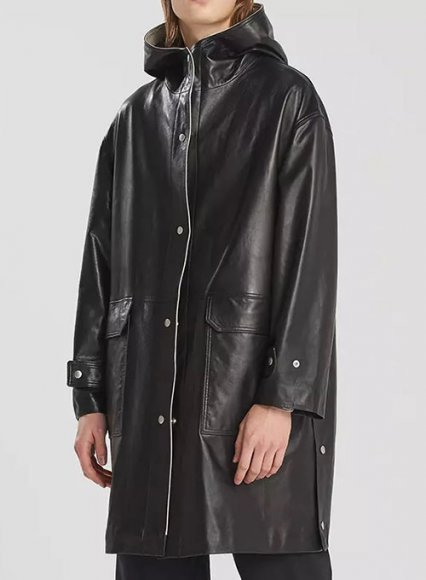 Hooded Leather Trench Coat (image for) Hooded Leather Trench Coat