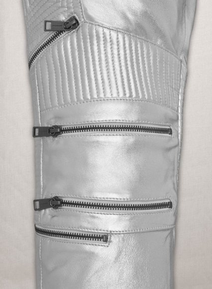 Silver Electric Zipper Mono Leather Pants (image for) Silver Electric Zipper Mono Leather Pants