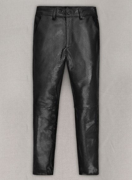 Snake Emboss Black Leather Pants (image for) Snake Emboss Black Leather Pants