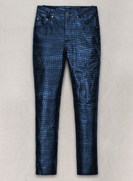 Croc Metallic Blue Leather Pants - Jeans Style (image for) Croc Metallic Blue Leather Pants - Jeans Style