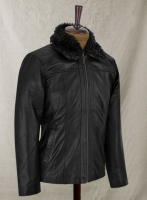 (image for) Black Fur Collar Leather Jacket