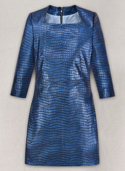 Croc Metallic Blue Cacoon Leather Dress - # 757 (image for) Croc Metallic Blue Cacoon Leather Dress - # 757