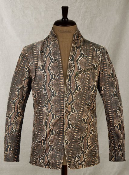 Dark Brown Python Zipper Leather Blazer #3