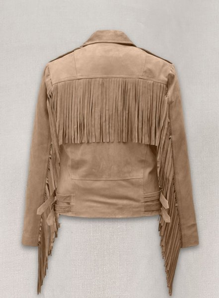 (image for) Dusty Beige Suede Leather Fringes Jacket #1008