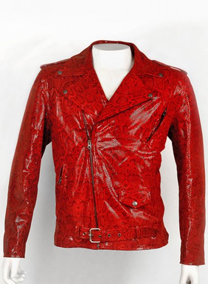 Shiny Red Python Leather Biker Jacket # 2 Shiny Red Python Leather Biker Jacket # 2