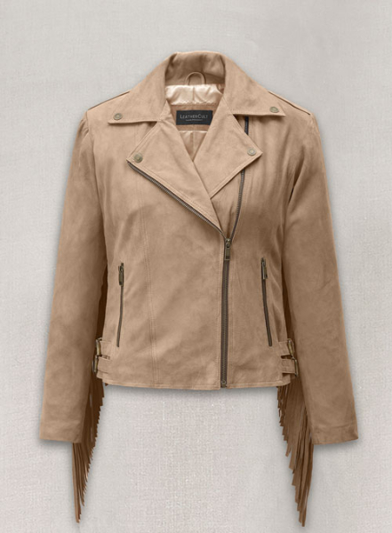 (image for) Dusty Beige Suede Leather Fringes Jacket #1008