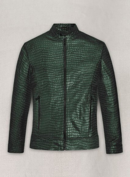 Gleaming Croc Metallic Green Leather Jacket (image for) Gleaming Croc Metallic Green Leather Jacket