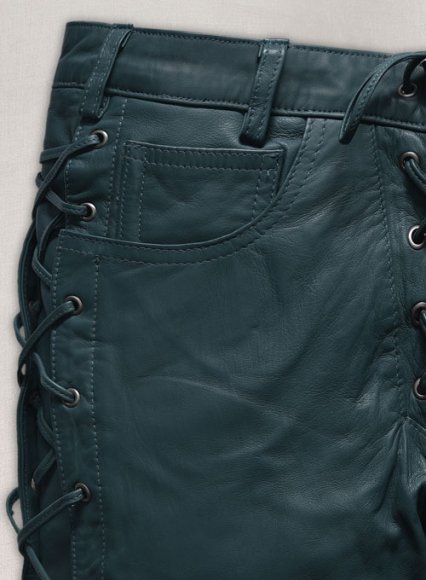 Soft Prussian Blue Washed & Wax Leather Pants #515 (image for) Soft Prussian Blue Washed & Wax Leather Pants #515