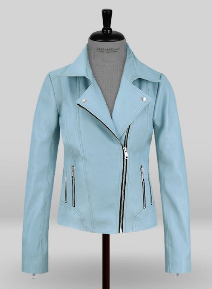 Spring Light Blue Stretch Leather Jacket # 213 Spring Light Blue Stretch Leather Jacket # 213